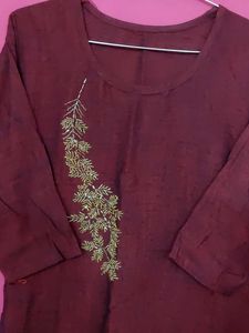 Maroon Embroidered Kurta