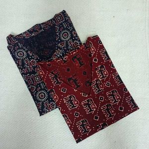 Ajrakh Print Dyed Cotton Tops (Combo of 2)