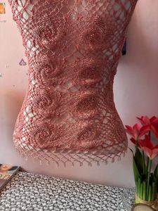 y2k beaded pink crochet tank top