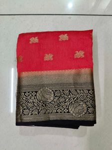NEW Dark peach  saree with navy blue blouse