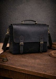 Vintage Leather &amp; Canvas Messenger Bag