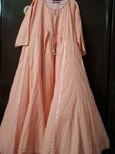 Peach Anarkali Dress with Silver Detail