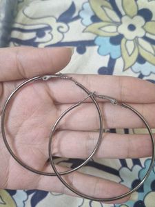 2 pair of Large Silver Hoop Earrings