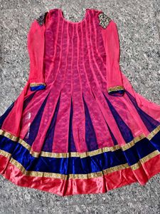Beautiful Pink &amp; Blue Embroidered Anarkali Suit