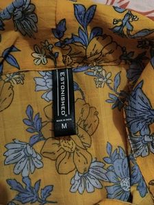 Yellow Floral Print Button-Up Shirt