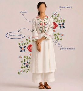 White Kurta Set with Floral Embroidery