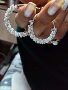 Elegant White Beaded Hoop Earrings