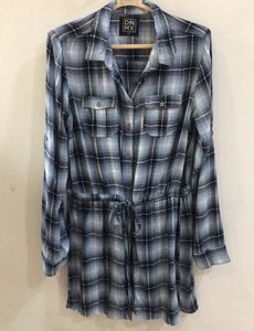 Blue Plaid Checks Shirt Dress For Women