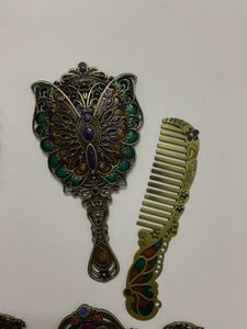Vintage Peacock Mirror &amp; Comb Set
