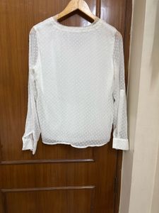 White Textured V-Neck Top