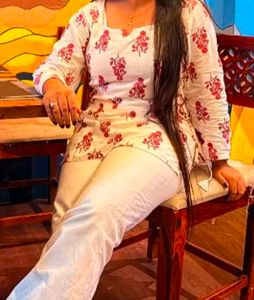White Kurta with Pink Floral Print