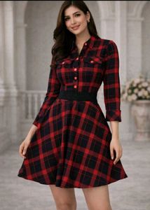 Red Plaid Shirt Dress