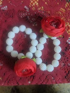 Red Rose & Pearl Bracelet Set
