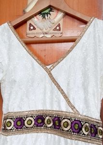 Ethnic Chikankari embroidery silk anarkali kurta