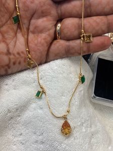 Gold Necklace with Emerald and Citrine Pendant