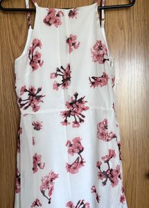 White Floral Print Midi Dress