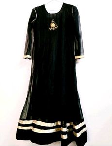 Black Anarkali Dress with Gold Embellishments