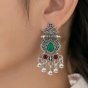 Oxidized Silver Ethnic Earrings