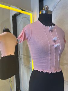 Cute Pink Ribbed Cropped Top