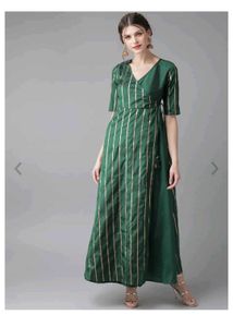 AKS Elegant Emerald Striped Dress