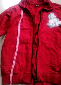 Red Zip-Up Jacket with Sequin Embellishment