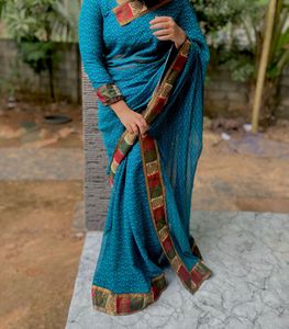 Elegant Blue Printed Saree