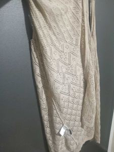 Beige Knitted Sleeveless Cardigan