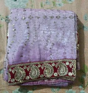 Beautiful Lavender Saree with Embellishments