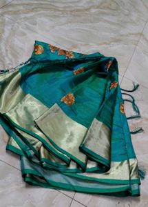 Elegant Teal Peacock Embroidered saree