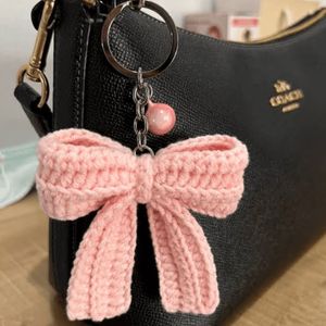 Crocheted Pink Bow Keychain