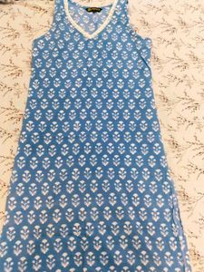Blue Printed Kurta Set with Lace Trim