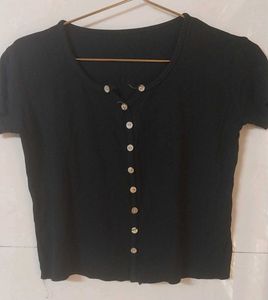 Classic Black Button-Up Crop Top