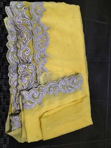 Embroidered Yellow Saree