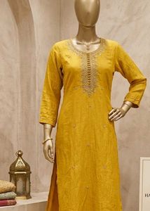 Yellow Embroidered Kurta for Women