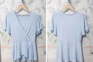 Baby Blue Striped Wrap Top