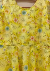 Beautiful Yellow Floral pure organza Ethnic Gown