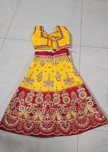 Kid Stunning Yellow&amp;Red Embroidered Lehenga Choli