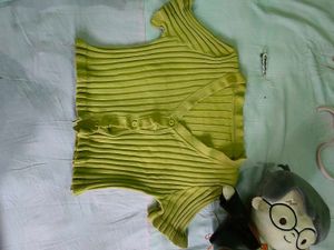 Lime Green Ribbed Button-Up Cardigan