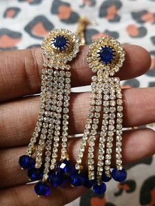 Elegant Crystal &amp; Sapphire Dangle Earrings