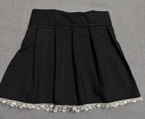 Black Pleated Skirt with Lace Trim