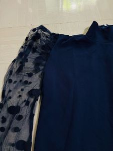 Stylish Navy Blue Top with Puff Sleeves