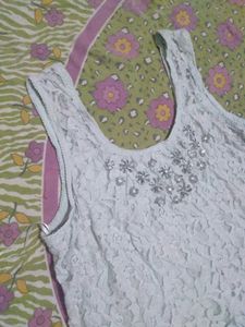 Light Blue Lace Embellished Crop Top