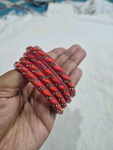 Set of 8 Red and Maroon Bangles with Embellishment