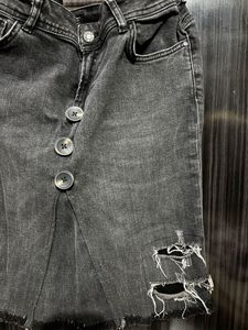 Black Denim Skirt with Button Detail