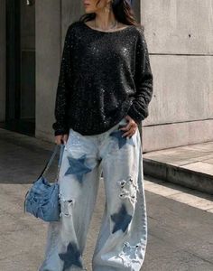 Sparkly🎧✨ Sequence slim woolen loose top