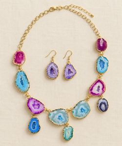Boho Agate Stone Necklace & Earrings Set