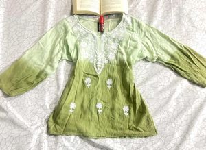 Green Ombre Embroidered Kurta