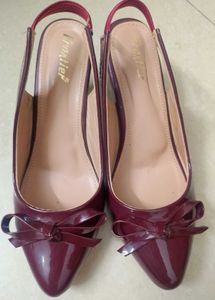 Burgundy Patent Bow Slingback Heels