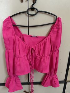 Trendy Pink Ruffle Sleeve Top