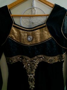 Elegant Black &amp; Gold Stone work Gown